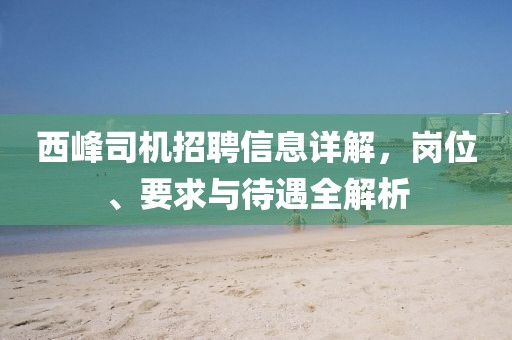 西峰司机招聘信息详解，岗位、要求与待遇全解析