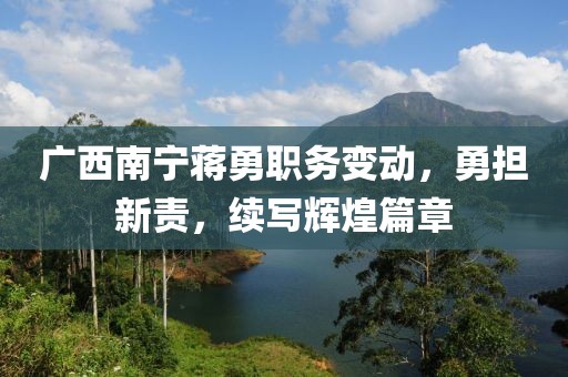 广西南宁蒋勇职务变动，勇担新责，续写辉煌篇章